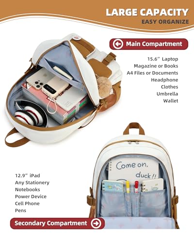 Hidds Laptop Backpacks 15.6 Inch School Bag Elementary Middle High College Backpack Cute Bookbags Anti Theft Travel Back Pack Casual Daypack Kids Book Bag for Teens Girls Women Students-Brown Beige - color: Brown Beige