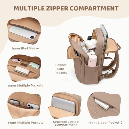 Hiking Travel Backpack for Women Casual Business Weekender Multilayer Laptop Bag,16 Inch,Champagne Brown - color: A-champagne Brown, size: 16 Inch