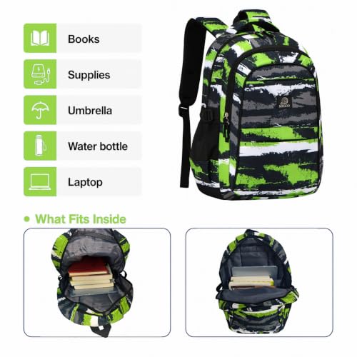 MYGOO Boys School Backpack Euclid Urban Green Bookbag for Elementary Middle School Ages 5-12, 17 inch Large Capacity 24L Kids Student Travel Bags - color: Euclid Urban Green