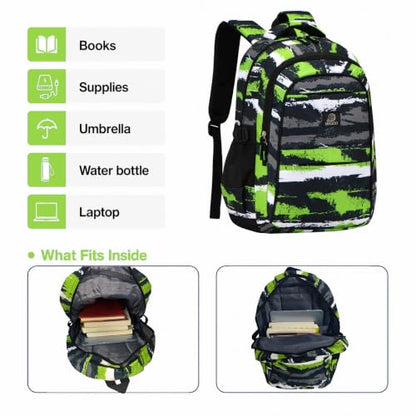 MYGOO Boys School Backpack Euclid Urban Green Bookbag for Elementary Middle School Ages 5-12, 17 inch Large Capacity 24L Kids Student Travel Bags - color: Euclid Urban Green