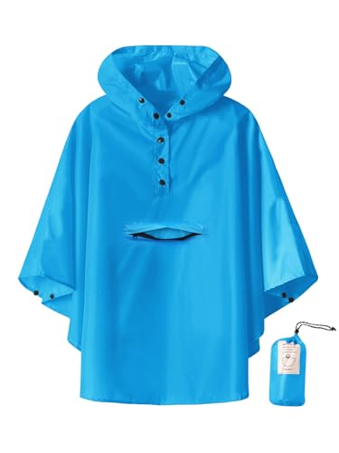SaphiRose Lightweight Kids Rain Poncho Jacket Waterproof Outwear Rain Coat - color: Blue, size: 7-9 Years
