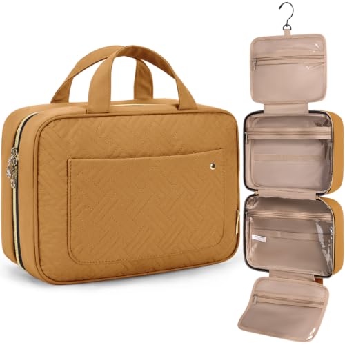 BAGSMART Toiletry Bag Travel Bag with Hanging Hook, Water-resistant Makeup Cosmetic Bag Travel Organizer for Accessories, Shampoo, Full-size Container, Toiletries (Brownstone Yellow, Medium) - color: Brownstone Yellow, size: Medium