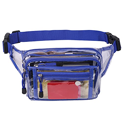 Clear Bag Stadium Approved Clear Fanny Pack for Women for Work,Multi-purpose Waist Bag for Travel & Sporting Event - color: Blue, style: 1-pack-pvc