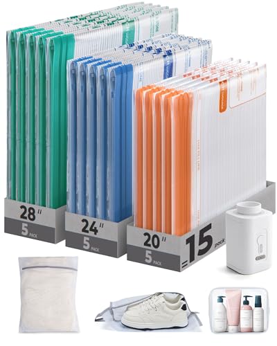 BAGSMART Travel Vacuum Bags with Rechargeable Electric Pump, 18PC Kit | Wireless Pump, Bonus Shoe, Laundry & Toiletry Bags, Reclaim 80% luggage space. Ideal for suitcase packing, travel & home. - color: Multicolor, size: 18 Pcs Travel Sets