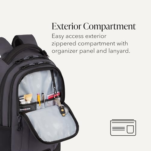 SWISSGEAR Cecil 18-Inch Laptop Backpack Fits 16-Inch Laptop, Travel Daypack with Organizer Pockets, Water Bottle Holders & Padded Straps – Dark Grey/Black - color: Dark Grey/Black