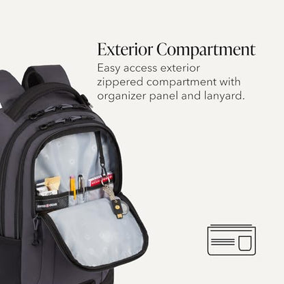 SWISSGEAR Cecil 18-Inch Laptop Backpack Fits 16-Inch Laptop, Travel Daypack with Organizer Pockets, Water Bottle Holders & Padded Straps – Dark Grey/Black - color: Dark Grey/Black