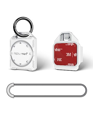 PROfezzion Secure Air Tag Holder Case with Key Ring, 3M Adhesive Mount and Loop Strap for Keychain, Dog Collar, Backpack, Luggage Bag, Bike, Car & More, IPX8 Waterproof, Full Cover & Discreet - color: White