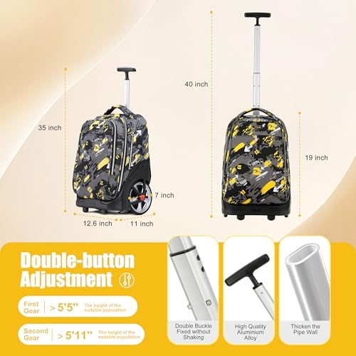 NEW TILAMI 19 Inch Rolling Backpack with Lunch Bag for Girls Boys Wheeled Laptop Backpack Durable Carry-on Bag School Travel, Doodle Yellow - color: Yellow Doodle