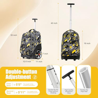 NEW TILAMI 19 Inch Rolling Backpack with Lunch Bag for Girls Boys Wheeled Laptop Backpack Durable Carry-on Bag School Travel, Doodle Yellow - color: Yellow Doodle