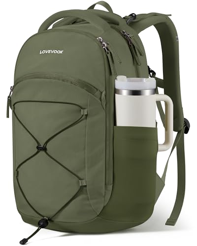 LOVEVOOK Everyday Laptop Backpack for Women & Men With Tumbler Holder,15.6 Inch Classic Travel Work College Teacher Carry on Backpack Purse,Waterproof Computer laptop Bag Hiking Backpack,Olive Green - color: Olive Green, size: 15.6 Inch