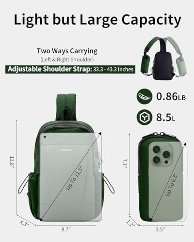 ECOHUB Anti-Theft Crossbody Bag Men Women, RFID Blocking Lightweight Sling Backpack Eco-Friendly with 9 Pockets Sturdy SBS Zippers Water Resistant for Travel Work Hiking Outdoor, Army Green - color: Army Green