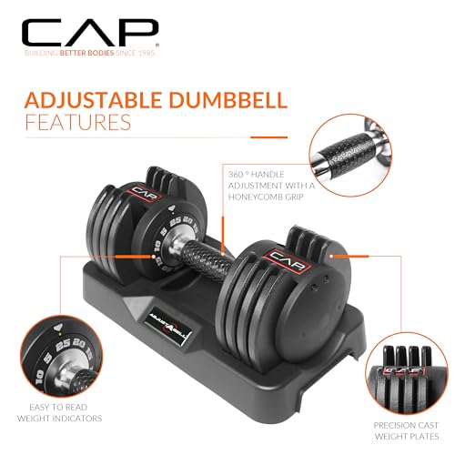 CAP ADJUSTABELL Adjustable Dumbbell Weights - Singles & Pairs | 12.5 lb, 25 lb & 55 lb | Multiple Handle Options - size: 25 lb - Honeycomb Black Handle, style: Pair