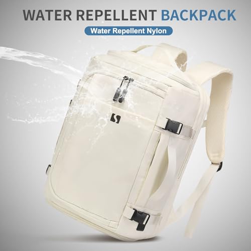 35L Travel Backpack 17" Laptop Backpack W/USB-C Port, Expandable Carry-On Bag, TSA Flight Approved Water-Resistant for Business College, White - color: White