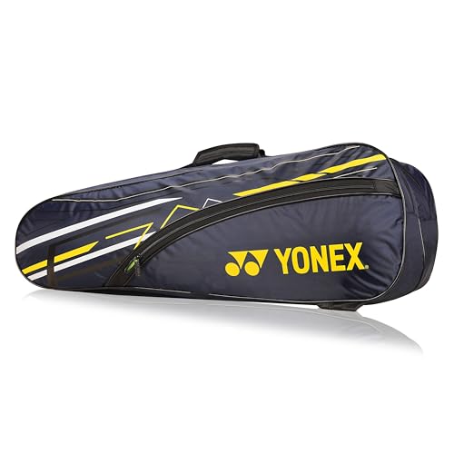 Yonex Stylish Badminton Kit-Bag |Double Zipper Compartment for Storage of 6 Rackets and Clothes|Side Pocket |Back Straps |Accessories Compartment |Made in India - color: NAVY BLUE CYBER LIME