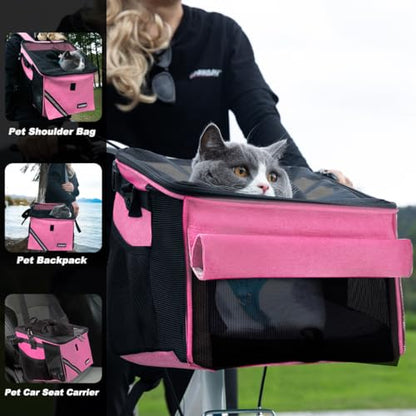 Pet Carrier Bicycle Basket Bag Pet Carrier/Booster Backpack for Dogs and Cats with Big Side Pockets,Comfy & Padded Shoulder Strap,Travel with Your Pet Safety（Pink Carnation） - color: Pink Carnation