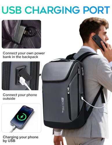 FUTURE AESTHETIC Business Smart Backpack Waterproof fit 15.6 Inch Laptop Backpack with USB Charging Port,Travel Backpack - color: Gray