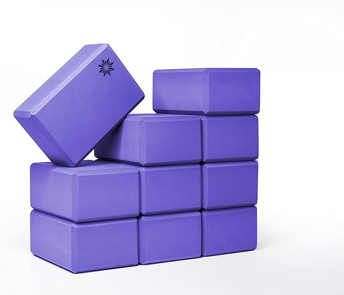 4" Yoga Block, 10 Pack Bulk EVA Foam Yoga Blocks, Firm and Supportive Yoga Brick, Balance Foam for Stretching, Pilates, and Workout, 4" x 6" x 9" - color: Purple
