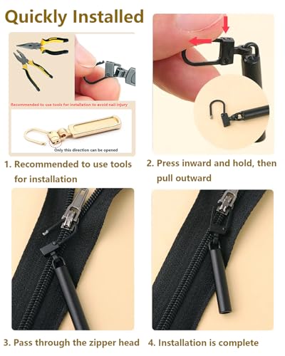 Zipper Pull Replacement, Detachable Zipper Pull Tabs for Jackets Backpacks Luggage Purses Coats – Easy to Install, Durable Zinc Alloy – Available in Black, Gold, Silver (6 Pack Silver) - color: Silver