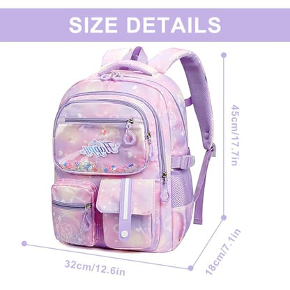 MCWTH Backpack for Teen Girls, Kawaii Cute Kids Elementary Student School Backpacks (Happy Purple) - color: Happy Purple