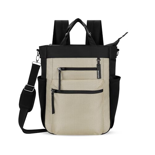 Sherpani Soleil, Anti Theft Convertible Backpack, 3 in 1 Tote, Crossbody Purse, 18L Travel Bag, Fits 13” Laptop (Straw Signature) - color: Straw - Signature
