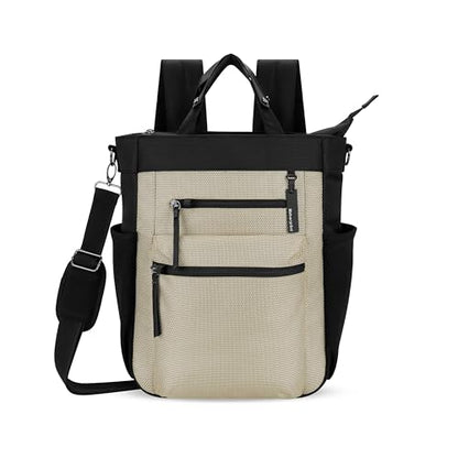 Sherpani Soleil, Anti Theft Convertible Backpack, 3 in 1 Tote, Crossbody Purse, 18L Travel Bag, Fits 13” Laptop (Straw Signature) - color: Straw - Signature