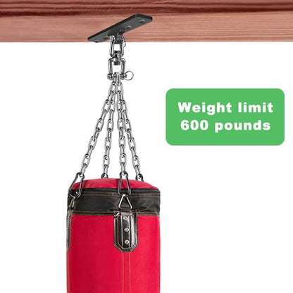 Dolibest Heavy Duty Boxing Punching Bag Chain,Wall Mount Ceiling Hooks 360° Rotation Wood Beam Holder for Boxing& MMA,Wood Beam Holder with 4 Chains and 4 Carabiners,4 Wood Screws for Wooden Sets - color: Heavy Bag Hanger With Chain