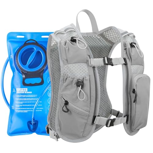 Running Vest for Women and Men, Hydration Running Backpack, Runners Vest, Hydration Vest, with Front Phone Holder, Adjustable Chest and Waist Strap - color: Gray, size: Bladder and Backpack