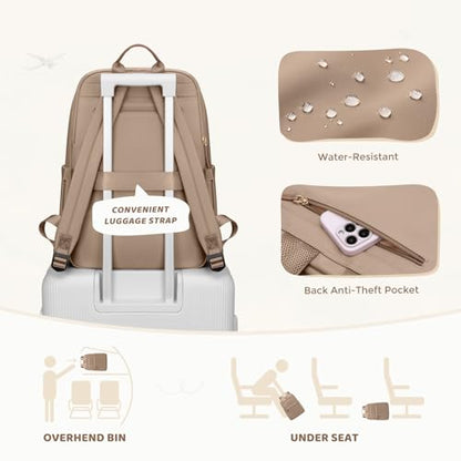 Hiking Travel Backpack for Women Casual Business Weekender Multilayer Laptop Bag,16 Inch,Champagne Brown - color: A-champagne Brown, size: 16 Inch