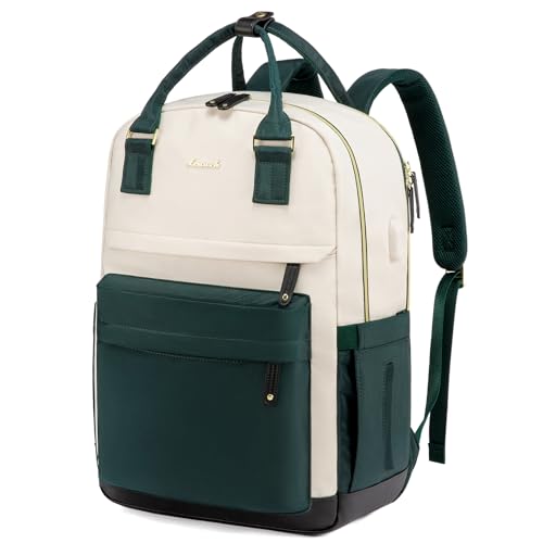 LOVEVOOK Travel Laptop Backpack Women, 17.3 Inch Anti-theft Laptop Bag with USB Port, Fashion Waterproof Computer Backpacks Teacher Nurse Backpack Purse for College School Work - color: Beige-dark Green, size: 17.3 Inch