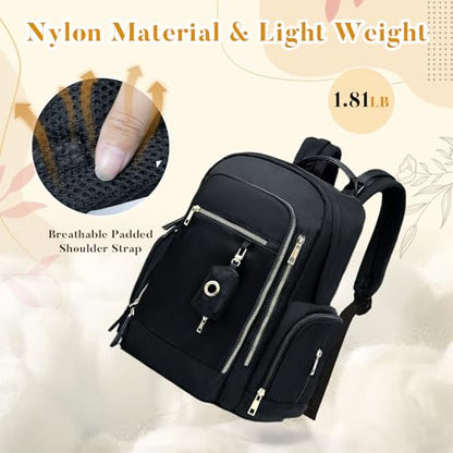 miss fong Diaper Backpack - Mommy & Dad Diaper Bag with Dispenser, 16 Pockets, Large Capacity, Travel & Baby Shower Gifts - Dark Black - color: Dark
