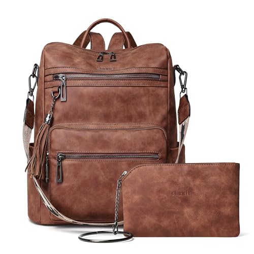 Shrrie Backpack Purse for Women Leather Fashion Designer Backpack Convertible Shoulder Satchel Bag for Travel College Work - color: 1-2-nubuck Brown