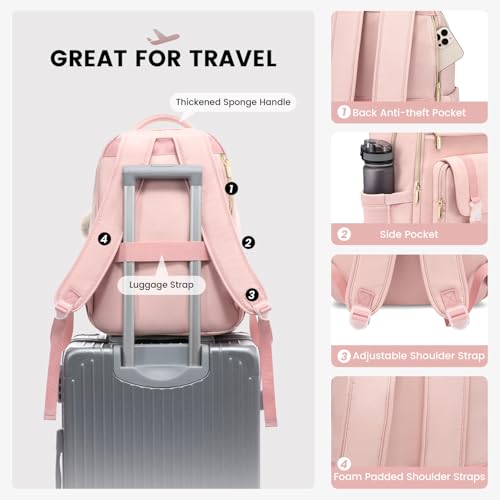LOVEVOOK School Backpack for Teen Girls, Student Backpack Purse for 14-16 Teenage, Cute Kid Bookbag, Back to School Backpacks Fit 15.6 Inch Laptop, Large College Travel Bag, Pink - color: Pink