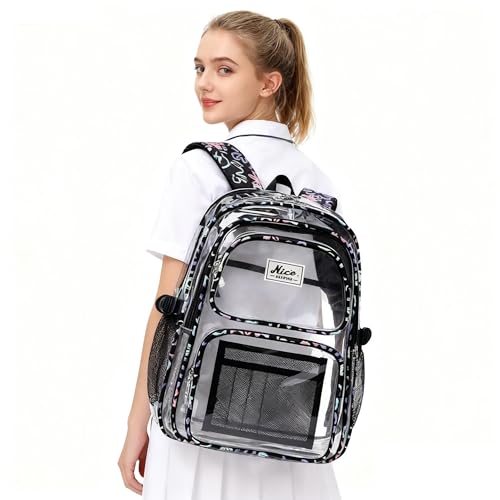 OKKID Heavy Duty Clear Backpack for School Girls Clear Bookbag Transparent Backpack for work See Through Plastic School Bags - color: Beige