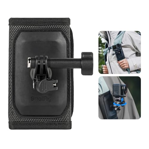 SMALLRIG Backpack Strap Mount for GoPro Hero 13/12/11, for DJI Osmo Nano Action 6/5 Pro/4/Pocket 3, for Insta360 X5/4/3/Ace Pro 2, Hook and Loop Fastener Clip Mount with Ball Head Adapter Base -5721 - style: Backpack Strap
