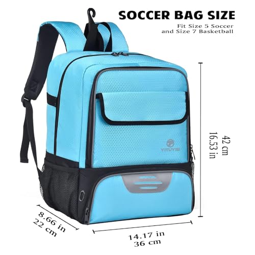 Youth Soccer Bag, Soccer Backpack with Ball Holder, Basketball Volleyball Football Handball Sports Backpack with Ball Compartment - color: Like Blue