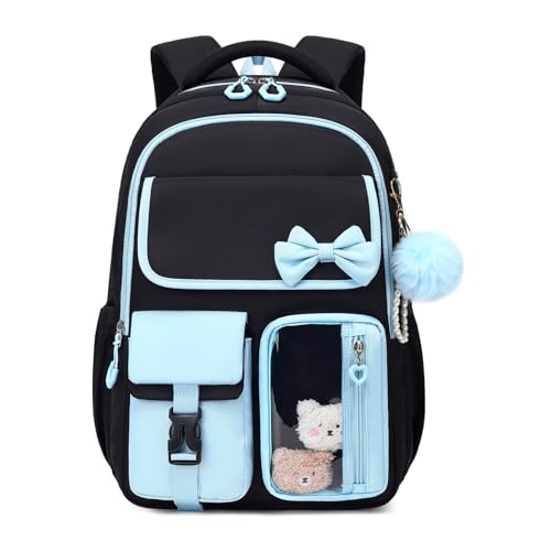 Girls Backpack, School Backpack for Girls, Cute Bow Kids Bookbag for Grils Children Teens for Elementary Middle High School Student, Back To School, Black Blue - color: Black Blue