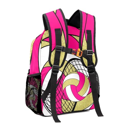 Volleyball Rose Red Gold Waterproof Backpack Casual School Bags Bookbag Custom Daypack for Birthday Holiday Gift - color: Volleyball Rose Red Gold