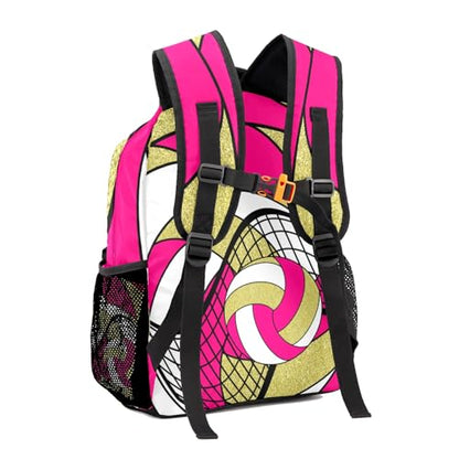 Volleyball Rose Red Gold Waterproof Backpack Casual School Bags Bookbag Custom Daypack for Birthday Holiday Gift - color: Volleyball Rose Red Gold