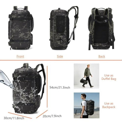 BE SMART 50L Extra Large Gym Backpack for Men, Big Gym Bag with Shoes Compartment, Waterproof Heavy Duty Duffel Bags (Camo Green 2, Large-40L) - color: Camo Green 2, size: Large-40L