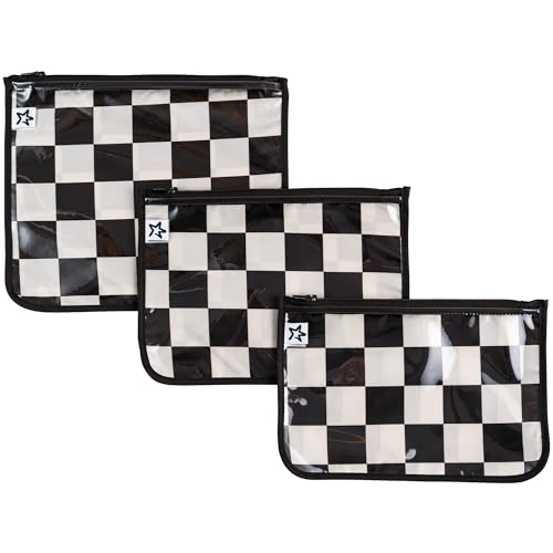Tiny Twinkle Diaper Bag Organizing Pouches|3 Pack Mess-Proof Clear Front Travel Organizer Bags&TSA Approved Toiletry Bag Set for Baby and Mom Essentials - color: Black Checkers