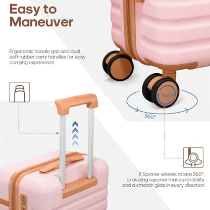 UKEIN Luggage Sets 3 Piece, Carry On Luggage 20In With Spinner Wheels,PC Hardside Suitcase Set with TSA Lock,Durable Carry On Suitcase With Travel Backpack for Men (Pink, 3 piece set (20inch)) - color: Pink, size: 3 piece set (20inch)