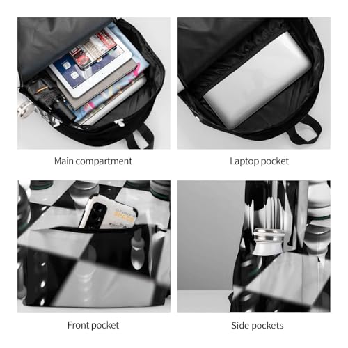 black and white chess Travel Backpack for Men Women 15.6 inch Laptop Backpack Casual Daypack for Weekender - color: Black and White Chess