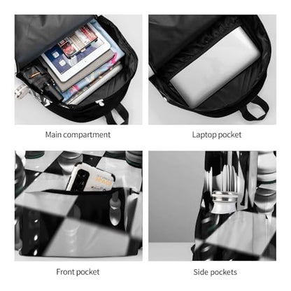 black and white chess Travel Backpack for Men Women 15.6 inch Laptop Backpack Casual Daypack for Weekender - color: Black and White Chess