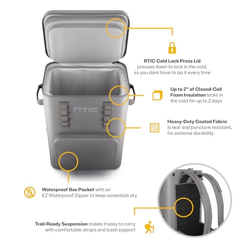 RTIC Ultra-Tough Backpack Cooler, Insulated, Waterproof, Leak Proof, Portable Floating Bag for Beverage, Drink, Lunch, Outdoor, Beach, Car, Camping, Picnic, Fishing, Boat - color: Graphite