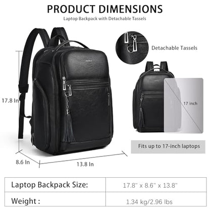 Shrrie 17 Inch Travel Laptop Backpack for Men&Women, Vegan Leather Suitcase Backpack with USB Charger, Expandable Large Capacity Computer Backpack Purse for Work Business Travel, Black - color: Black