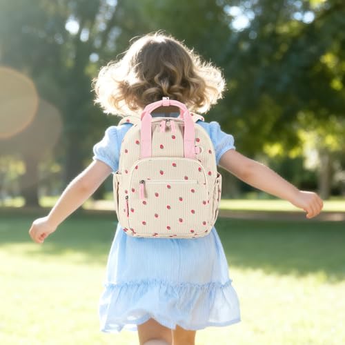Bluboon Toddler Backpack for Girls Boys 2-4 Cute 12" Preschool Kindergarten Backpacks Kids Daycare Bags School Travel (Strawberry-Beige L, Age 4-8 (15" H Fit A4 Folder)) - color: Strawberry-beige L, size: Age 4-8 (15" H Fit A4 Folder)