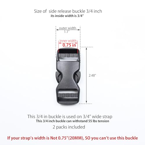 Side Release Buckles Heavy Duty Plastic Buckle Snap Clips Clasps Backpack Buckle Replacement for Strap - style: 3/4 Inch - 2sets