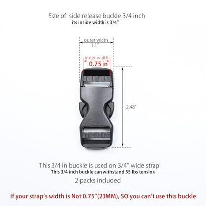 Side Release Buckles Heavy Duty Plastic Buckle Snap Clips Clasps Backpack Buckle Replacement for Strap - style: 3/4 Inch - 2sets