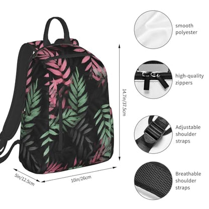 Black pink green leaves Travel Backpack for Men & Women 14 inch Laptop Backpack Waterproof Work Back Pack - color: Black Pink Green Leaves