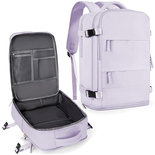 coowoz Large Travel Backpack For Women Men,Carry On Flight Approved,Hiking Waterproof Outdoor Sports Rucksack Casual Daypack Fit 15.6 Inch Laptop Shoes Compartment (Purple) - color: Purple, size: Medium